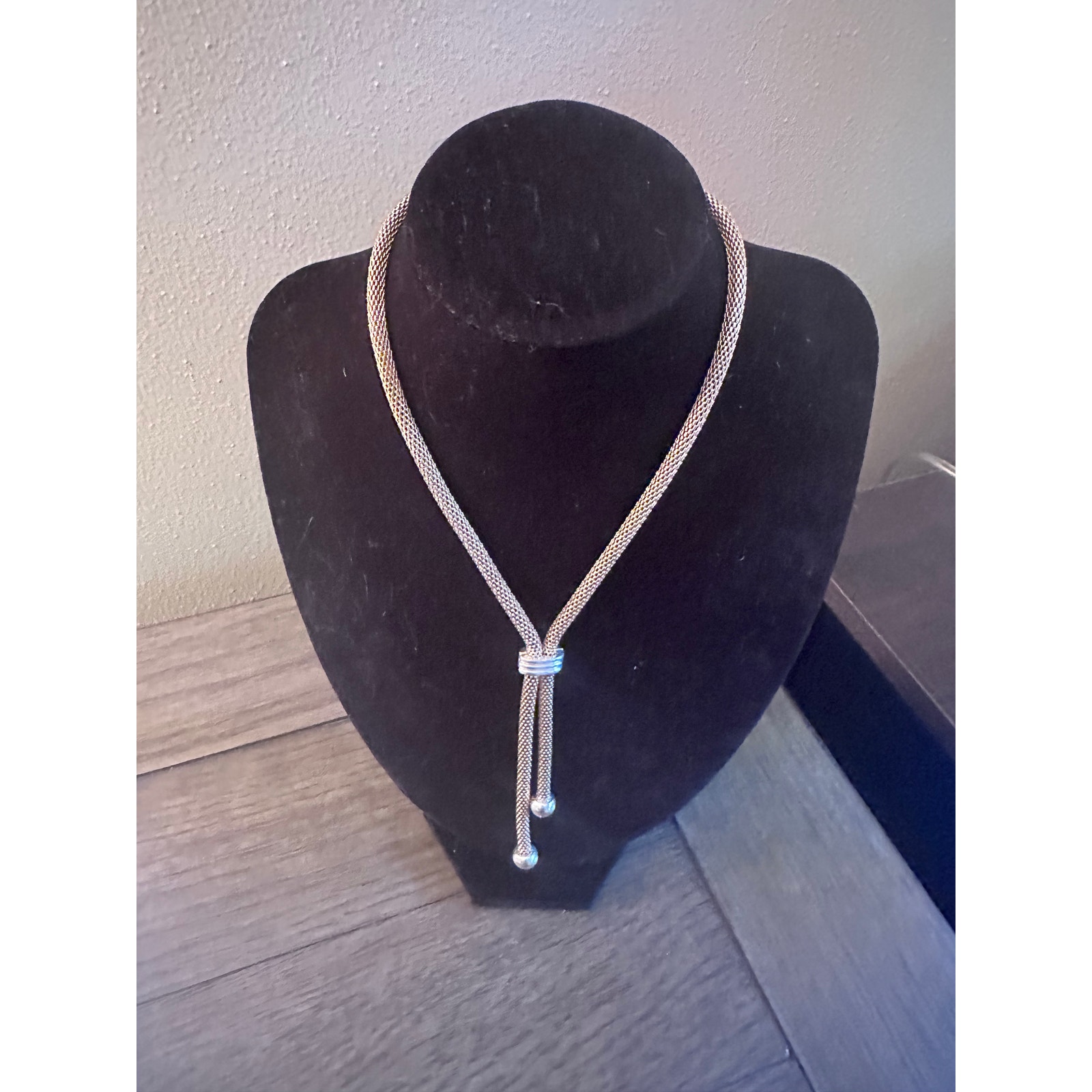 Vintage Nrq Mesh Two Toned Y Necklace; Adjustable
